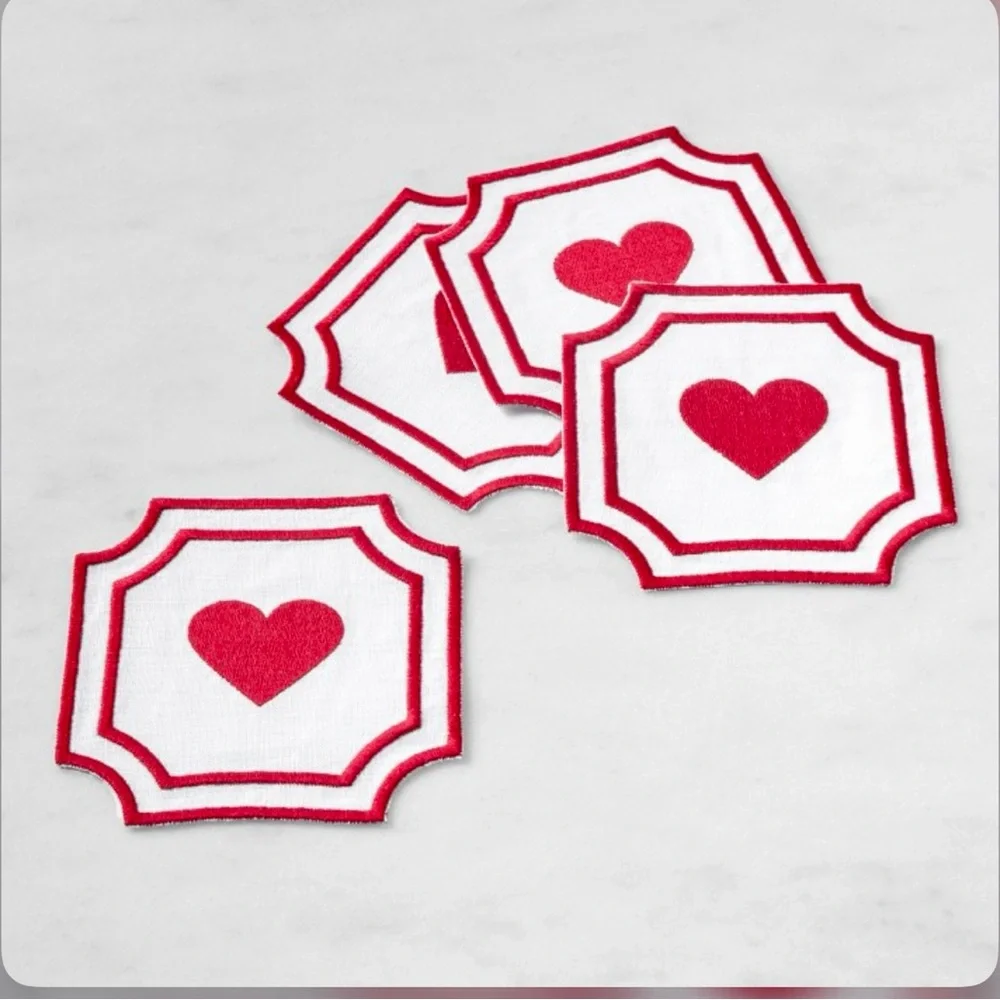 Williams Sonoma cartouche Red Heart Coasters Set